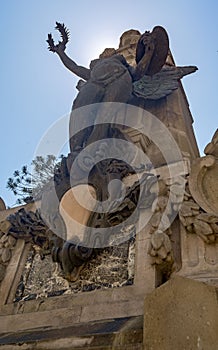 Vertical shot of a monument in front of the Bellas Artes museum in Santiago do Chile