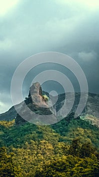 Vertical Shot Of A Mountain Peak in Sahyadri Western Ghats Of India