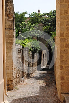 Vertical shot of a narrow street in Old Rhodes town