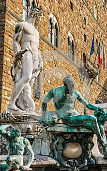 Vertical shot of Neptune Fountain in Florence, Italy