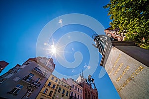 Vertical shot of Nicolaus Copernicus Statue in Torun, Poland