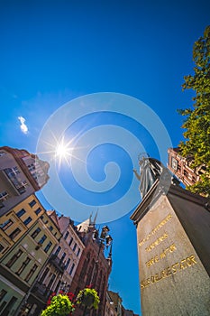 Vertical shot of Nicolaus Copernicus Statue in Torun, Poland