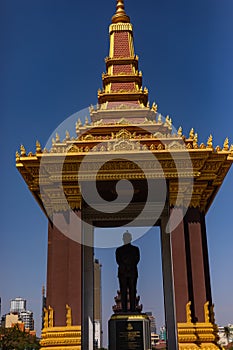 Vertical shot of the Norodom Sihanouk Memorial, a monument of the King Father in Phnom Penh