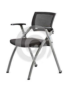 Vertical shot of an office chair with adjustable armrests on an isolated background