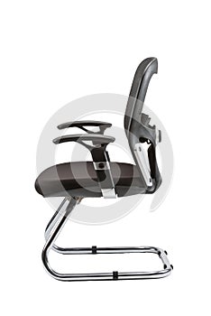 Vertical shot of an office chair with adjustable armrests on an isolated background