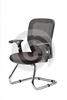 Vertical shot of an office chair with adjustable armrests on an isolated background