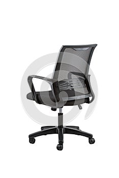 Vertical shot of an office chair with adjustable armrests on an isolated background