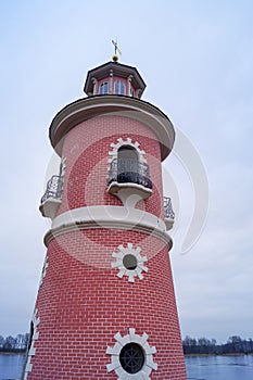 Vertical shot of an old historic lighthouse in Moritzburg, Saxony, Germany.