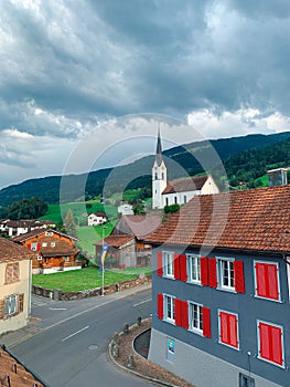 Vertical shot of an old town in Wangs, Switzerland