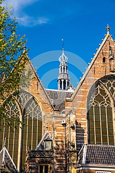 Vertical shot of The Oude Church in Amsterdam, Netherlands