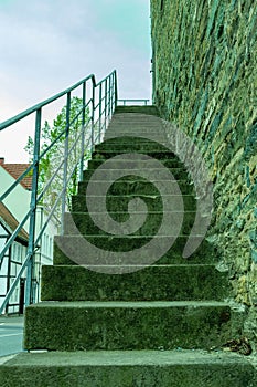 Vertical shot of an outdoor stone staircase