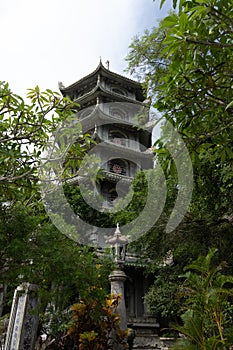 Vertical shot of the Pagoda temple, Marble mountains, Vietnam