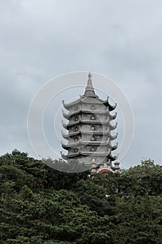 Vertical shot of the Pagoda temple, Marble mountains, Vietnam