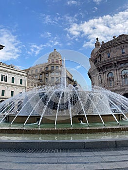 Vertical shot of the Piazza De Ferrari, the main square of Genoa. Italy photo