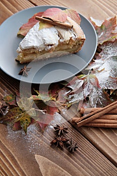 Vertical shot of a piece of apple pie on a plate
