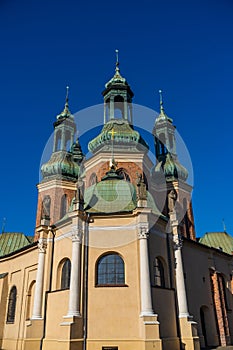 Vertical shot of the Piotr and Pawel cathedral building on the Tumski island, Poland