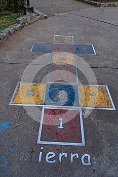 Vertical shot of playing the classics games on a concrete surface