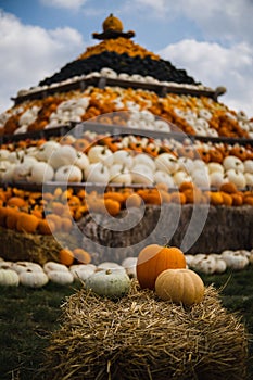 Vertical shot of a pumpkin pyramid