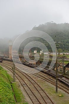 Vertical shot of railroads in a rural area in Sao Paulo, Brazil