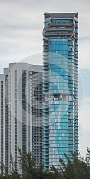 Vertical shot of Ritz Carlton Residences under construction