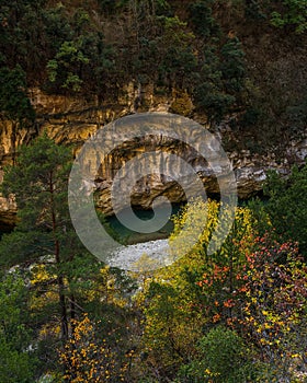 Vertical shot of a river flowing in the Blanc-Martel trail in La Palud-sur-Verdon, France