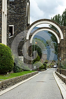 Vertical shot of the road leading to the Chapel of Meritxell, Andorra