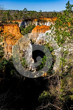 Vertical shot of rock formations in the Providence Canyon State Park, Stewart County, Georgia, USA.