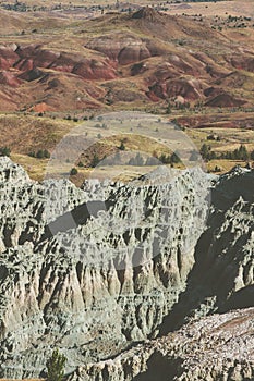 Vertical shot of rocky formation in John Day Fossil Beds, Oregon