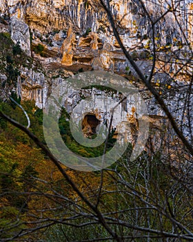 Vertical shot of a rocky hill in the Blanc-Martel trail in La Palud-sur-Verdon, France