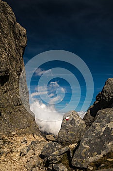 Vertical shot of a rocky landscape on the GR20 trek in Corsica