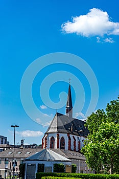 Vertical shot of a Roman Catholic church in Mainz city, Germany