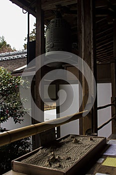 Vertical shot of Ryoanji rock garden, Kyoto