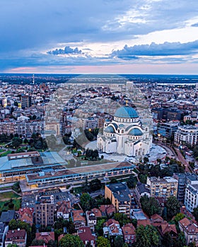 Vertical shot of Saint Sava Temple in Belgrade, Serbia under a cloudy sky