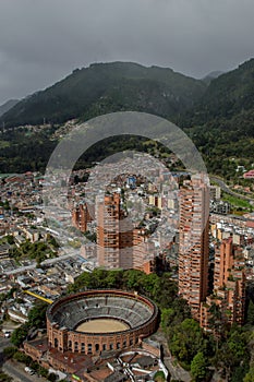 Vertical shot of the Santamaria bullring in Bogota, Colombia