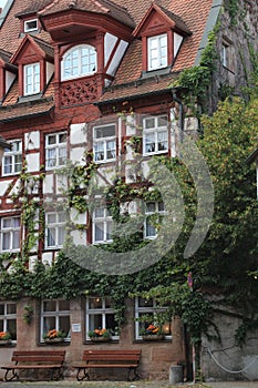 Vertical shot of a scenic facade of a residential building in an Old town of Nuremberg, Germany