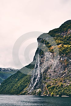 Vertical shot of  Seven Sisters Waterfall, Norway