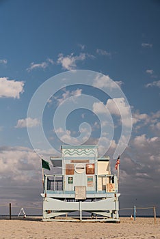 Vertical shot of a small lifeguard house in Lummus Park in Miami, USA