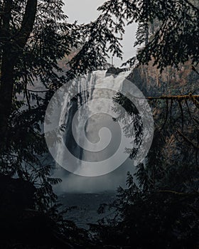 Vertical shot of Snoqualmie Falls in Washington