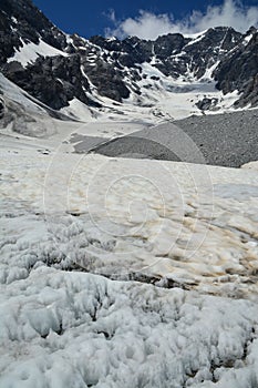 Vertical shot of snowy Ortler mountain peak in South Tyrol, Italy