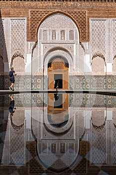 Vertical shot of the square of the Ibn Youssef School. Marrakesh, Morocco.