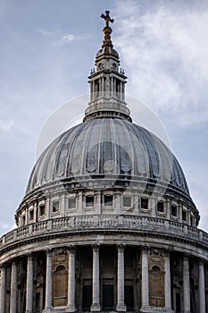 Vertical shot of the St. Paul's Cathedral dome in London, UK
