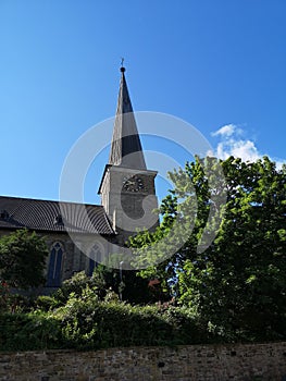 Vertical shot of the St. Peter`s church in Muelheim