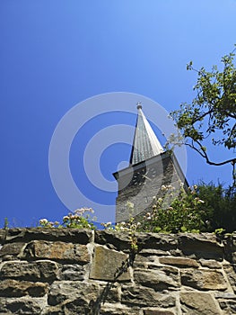 Vertical shot of St. Peter`s Church in Mulheim Ruhr at daytime