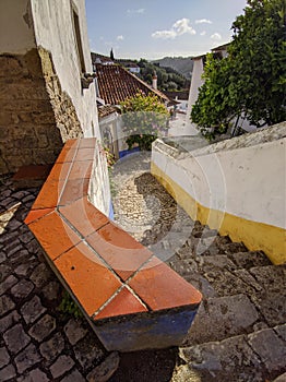 Vertical shot of the stairways and buildings of Obidos town, Portugal