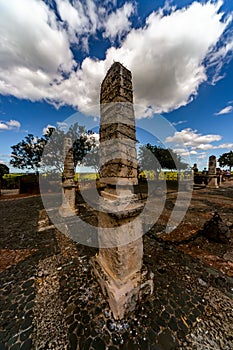 Vertical shot of stone structures on a pedestal in Altos de Chavon, Dominican republic