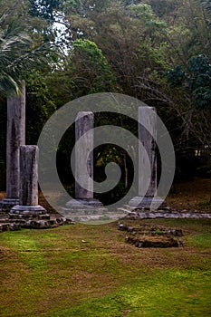 Vertical shot of stone structures on a pedestal in Altos de Chavon, Dominican republic