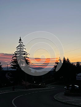 Vertical shot of a sunset sky over a park near the Kopaonik mountains in Serbia
