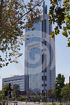 Vertical shot of the Telefonica tower building in Santiago, Chile