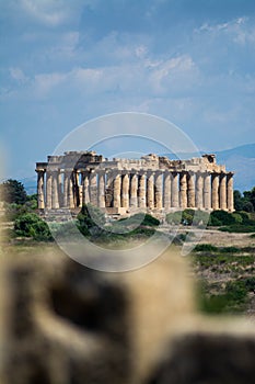 Vertical shot of Temple E at Selinus in Sicily, also known as the Temple of Hera. Italy.