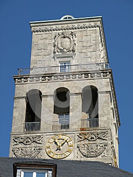 Vertical shot of the town hall tower in Muelheim city